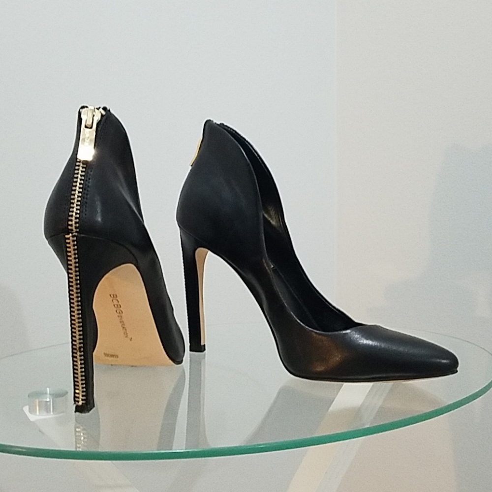 BCBGeneration black heels with zipper accent